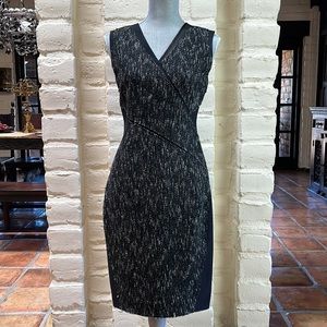 Rarely worn Elie Tahari Black V Neck Multi Textured Tweed Sheath Dress Size 4
